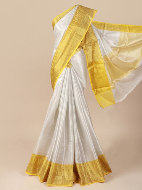 

Pothys Silver-Toned & Yellow Woven Design Saree