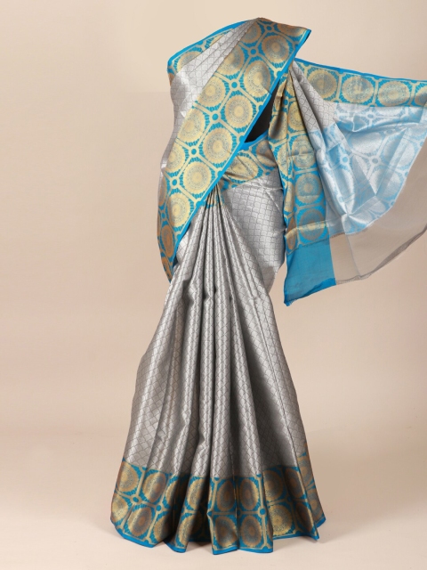 

Pothys Grey & Blue Ethnic Motifs Zari Saree