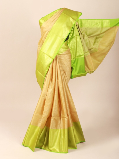 

Pothys Cream-Coloured & Green Ethnic Motifs Zari Saree