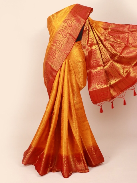 

Pothys Mustard & Gold Woven Design Art Silk Saree With Tasseled Pallu