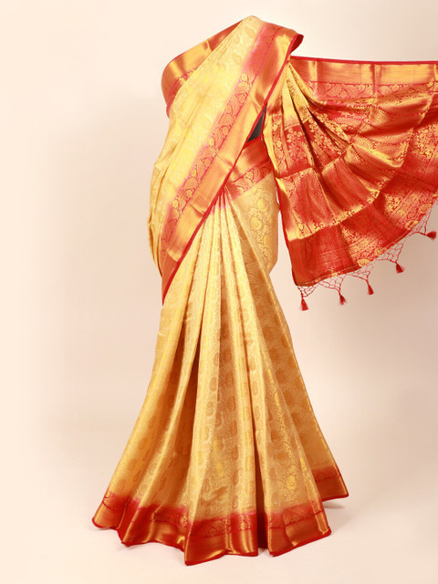 

Pothys Cream-Coloured & Red Ethnic Motifs Zari Art Silk Saree