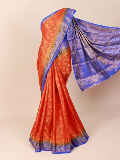 

Pothys Orange & Blue Woven Design Art Silk Saree