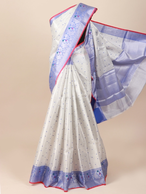 

Pothys Silver-Toned & Blue Ethnic Motifs Zari Saree