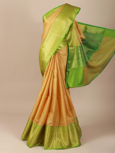 

Pothys Cream-Coloured & Green Ethnic Motifs Zari Saree