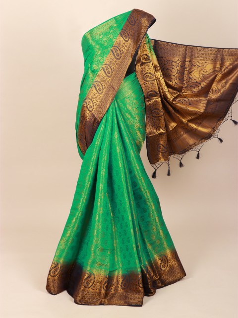 

Pothys Green & Gold Woven Design Art Silk Saree With Tasseled Pallu