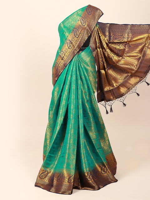 

Pothys Turquoise Blue & Gold Woven Design Art Silk Saree With Tasseled Pallu