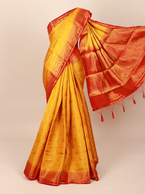 

Pothys Mustard & Gold Woven Design Art Silk Saree With Tasseled Pallu