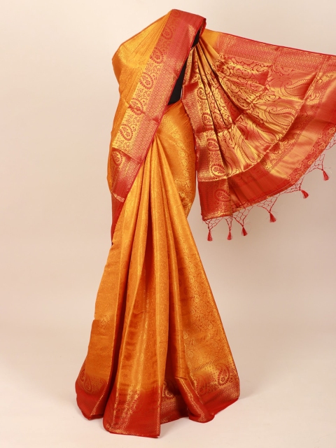 

Pothys Mustard Yellow & Red Ethnic Motifs Zari Art Silk Saree