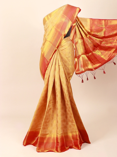 

Pothys Cream-Coloured & Gold-Coloured Ethnic Motifs Zari Art Silk Saree