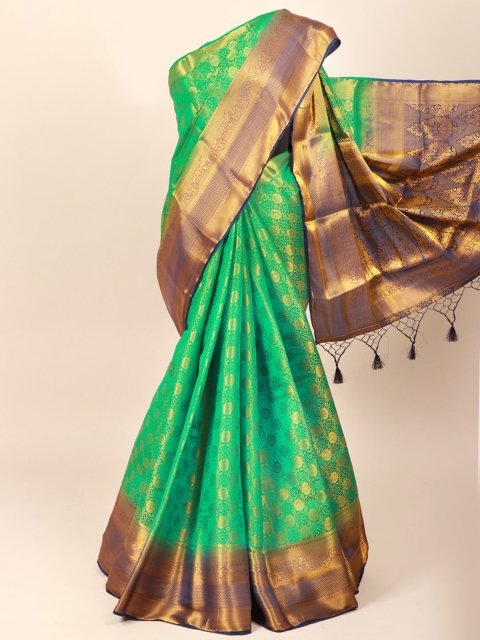 

Pothys Green & Gold Woven Design Art Silk Saree With Tasseled Pallu