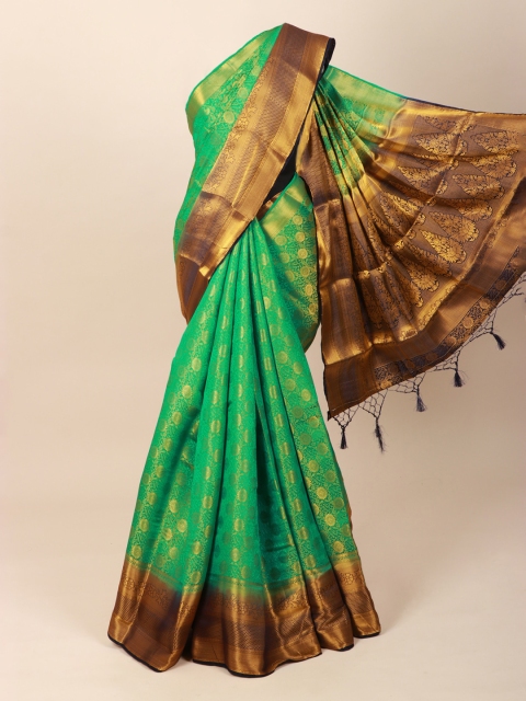 

Pothys Green & Gold Woven Design Art Silk Saree With Tasseled Pallu