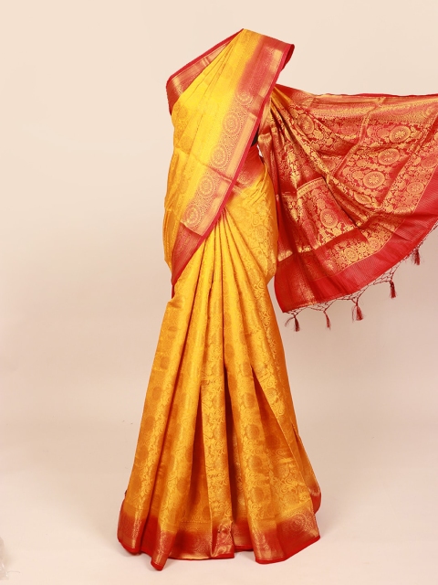 

Pothys Yellow & Gold Woven Design Art Silk Saree With Tasseled Pallu