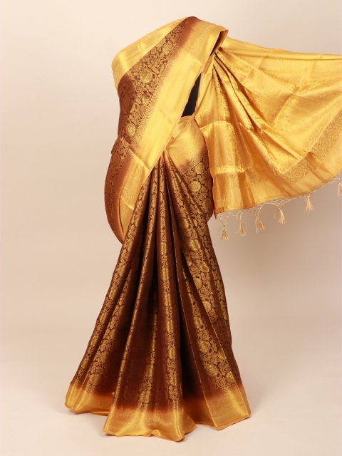 

Pothys Brown & Gold-Toned Woven Design Art Silk Saree With Tasseled Pallu