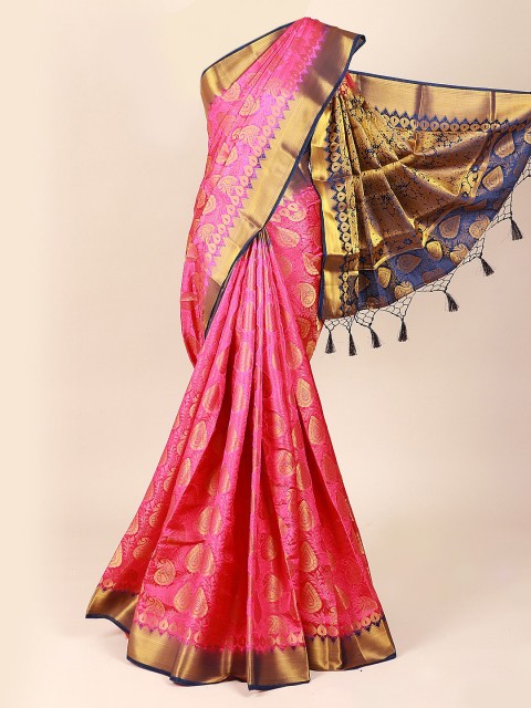 

Pothys Pink & Gold Woven Design Art Silk Saree With Tasseled Pallu