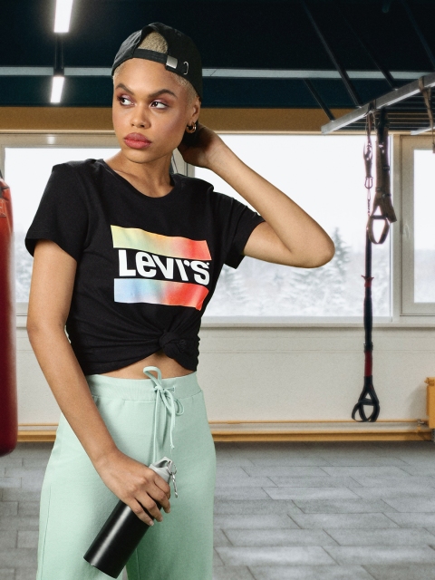 

Levis Women Black Brand Logo Printed T-shirt