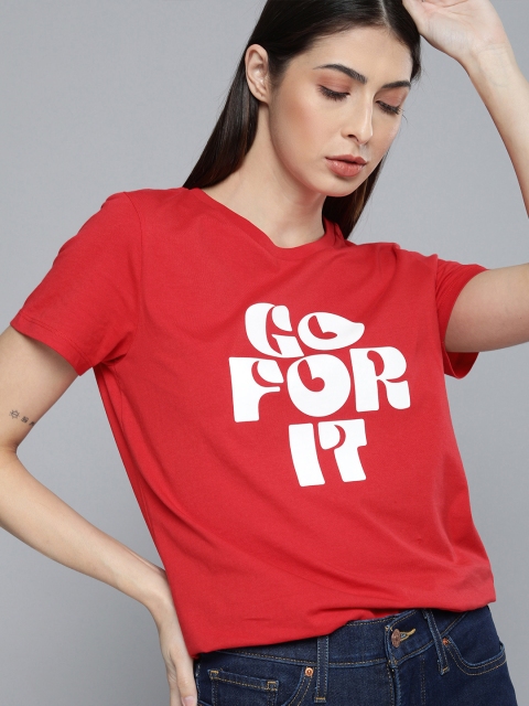 

Levis Women Red Typography Printed Pure Cotton T-shirt