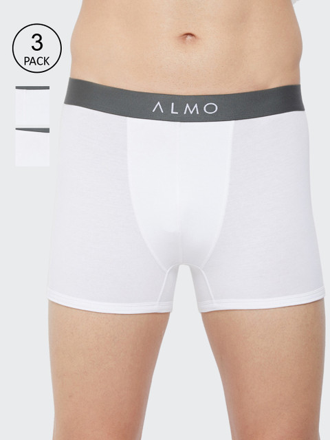 

Almo Wear Men Pack Of 3 White Solid Organic Cotton Trunks Alfio-T