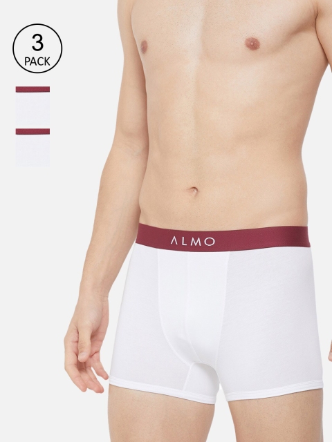 

Almo Wear Men Pack Of 3 White Solid Slim-Fit Organic Cotton Trunks