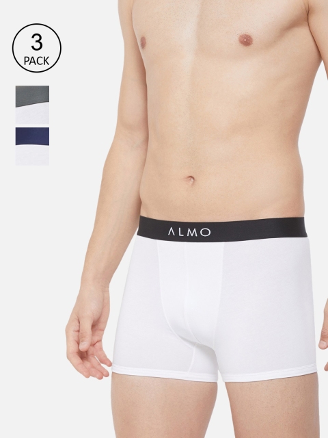 

Almo Wear Men Pack Of 3 Solid Slim-Fit Organic Cotton Trunks, White