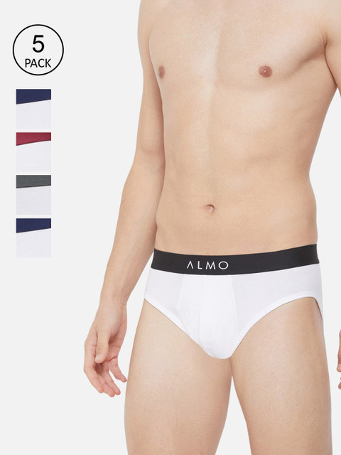 

Almo Wear Men Pack Of 5 White Solid Slim-Fit Organic Cotton Basic Briefs