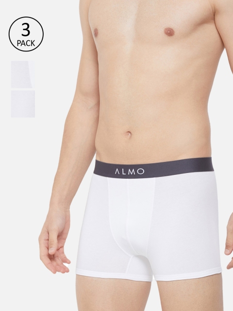 

Almo Wear Men Pack Of 3 White Solid Slim-Fit Organic Cotton Trunks