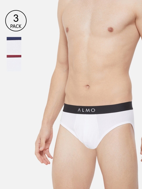 

Almo Wear Men Pack Of 3 White Solid Slim-Fit Organic Cotton Basic Briefs
