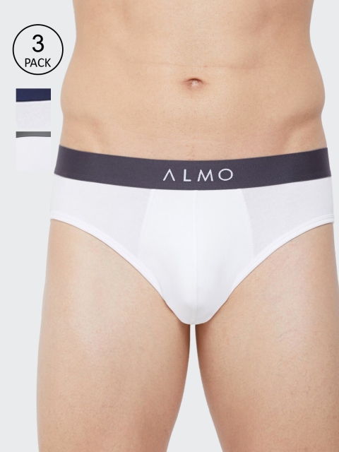 

Almo Wear Men Pack Of 3 White Solid Cotton Basic Briefs