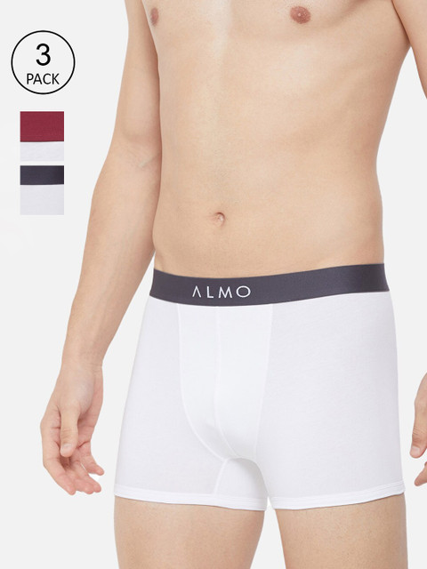

Almo Wear Men Pack Of 3 White Solid Slim-Fit Organic Cotton Trunks