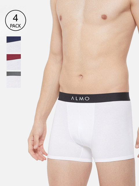 

Almo Wear Men White & Black Pack of 4 Classic Organic Cotton Trunk