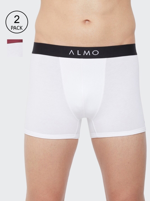 

Almo Wear Men Pack Of 2 White Solid Organic Cotton Slim-Fit Trunks