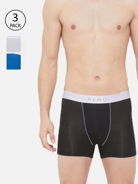 

Almo Wear Men Pack Of 3 Solid Slim-Fit Micro Modal Trunks Fabio-T, Black