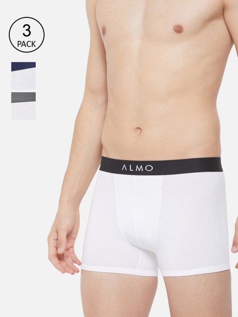 

Almo Wear Men Pack Of 3 White Solid Organic Cotton Slim-Fit Trunks