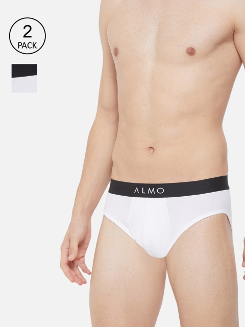 

Almo Wear Men Pack Of 2 White Solid Slim-Fit Organic Cotton Basic Briefs