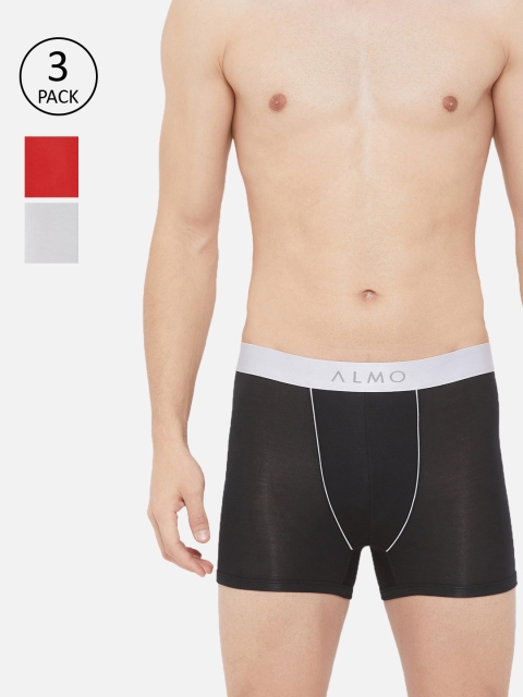 

Almo Wear Men Pack Of 3 Solid Slim-Fit Micro Modal Trunks Fabio-T, Black