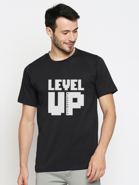 

Blacksmith Men Black Typography Printed Applique T-shirt