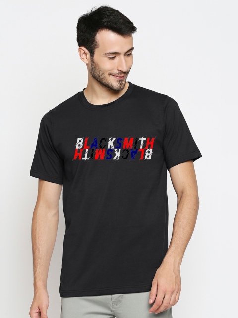 

Blacksmith Men Black & Red Typography Printed Applique T-shirt
