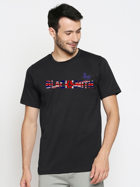 

Blacksmith Men Black Typography Printed Raw Edge T-shirt