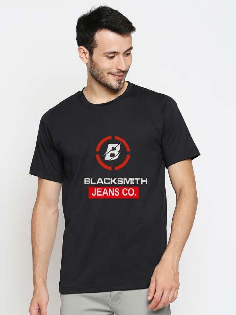 

Blacksmith Men Black & Red Printed Cotton T-shirt