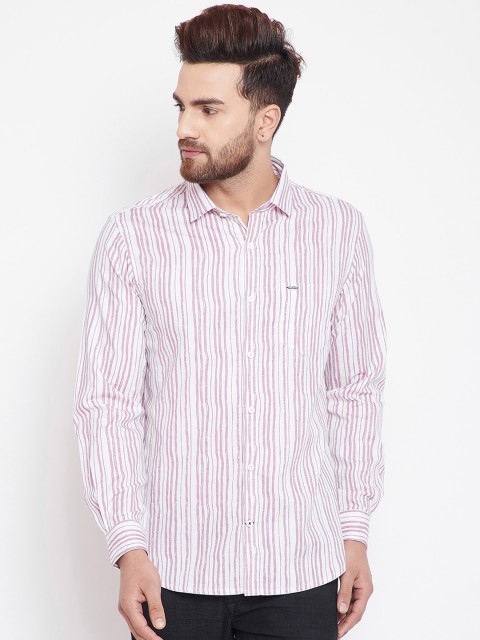 

Canary London Men Pink& White Slim Fit Striped Casual Shirt