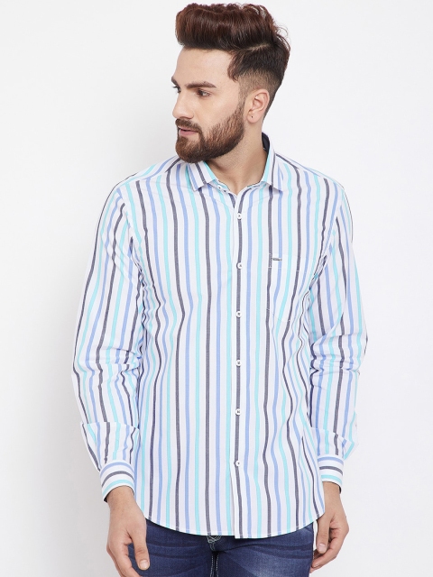 

Canary London Men Blue & White Slim Fit Striped Casual Shirt