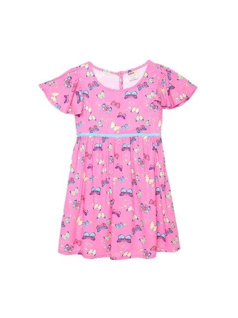 

ZION Girls Pink & Blue Conversational Printed A-Line Dress