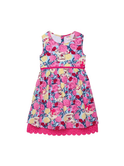 

ZION Girls Pink & Yellow Floral Printed Cotton Dress