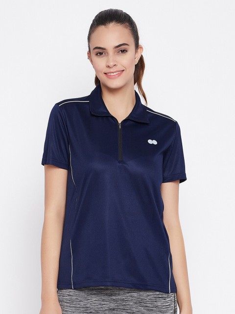 

Clovia Women Navy Blue Polo Collar Slim Fit T-shirt