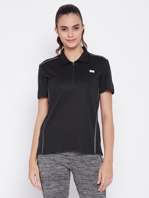 

Clovia Women Black Solid Polo Collar T-shirt