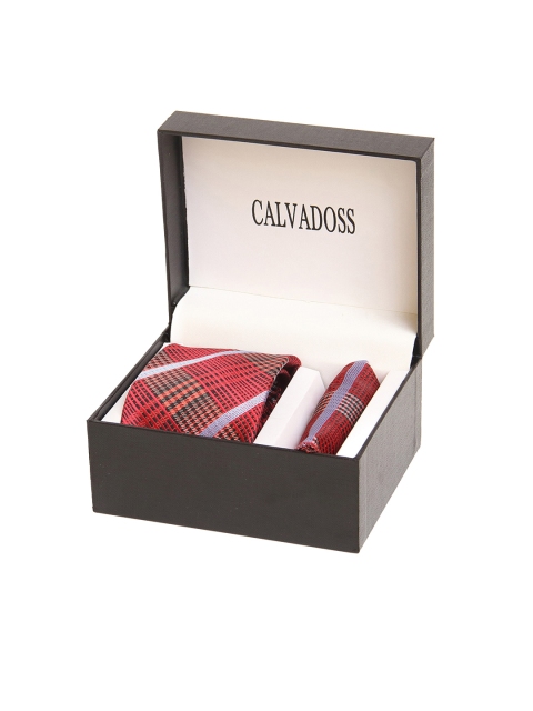 

Calvadoss Men Red & Black Checked Microfiber Accessory Gift Set