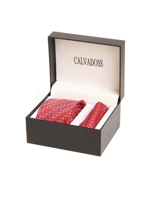 

Calvadoss Men Red & Blue Tie & Pocket Square Accessory Gift Set