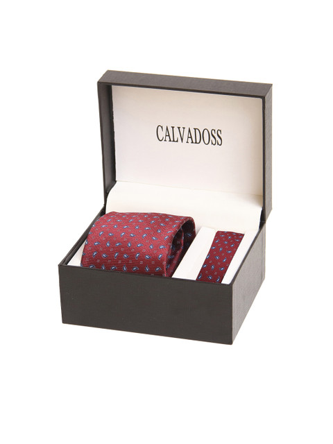 

Calvadoss Men Maroon & Blue Tie and Pocket Square Accessory Gift Set