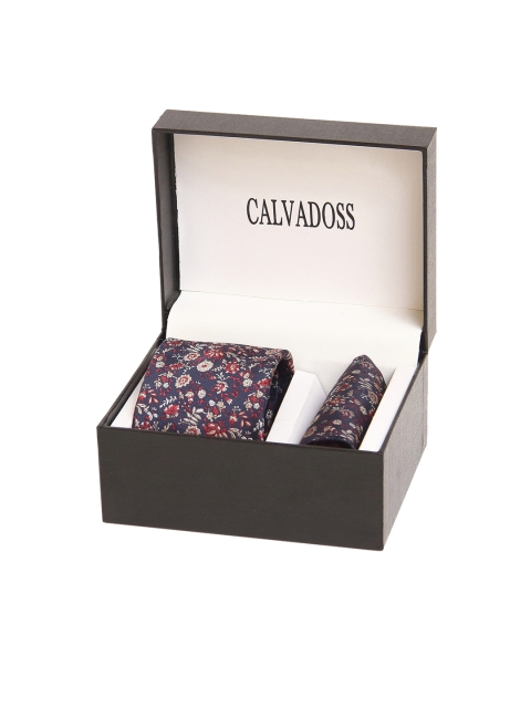 

Calvadoss Men Navy Blue & Red Floral Microfiber Accessory Gift Set