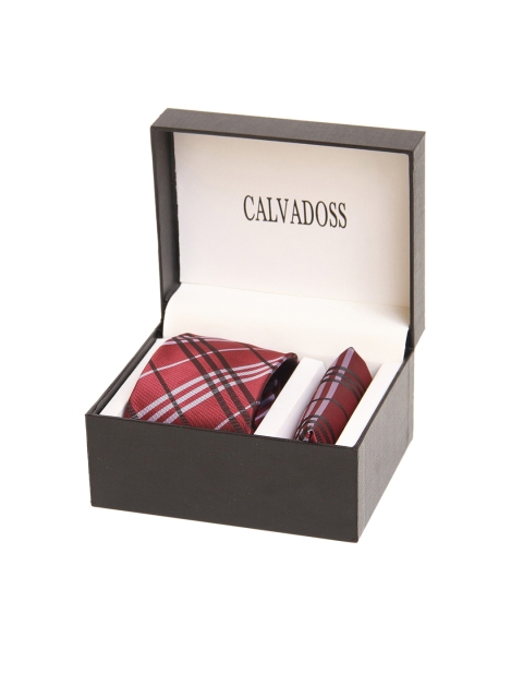 

Calvadoss Men Maroon & Black Checked Microfiber Accessory Gift Set