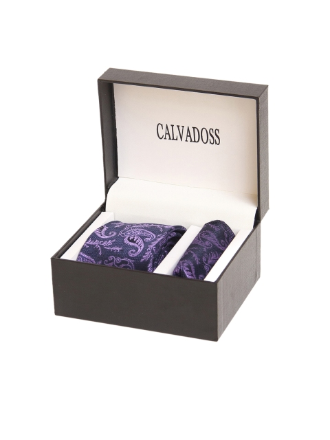 

Calvadoss Men Navy Blue & Purple Tie and Pocket Square Accessory Gift Set